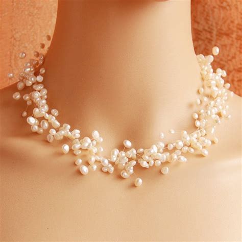 Multi Strand Pearl Necklace Floating Pearl Necklace Pearl Statement