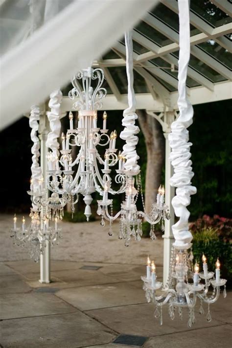 White Chandeliers For Outdoor Wedding Ceremony M Elizabeth Events