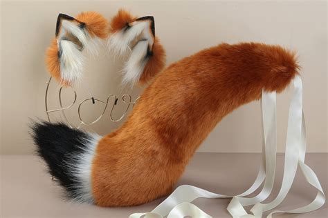Brown Black White Fox Tail Plug And Ear Set Wolf Tail Buttplug Etsy