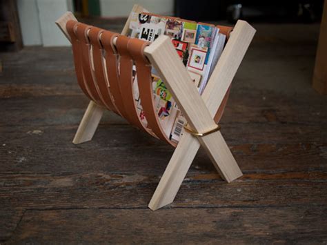 Diy Magazine Rack With Leather Straps And Wood