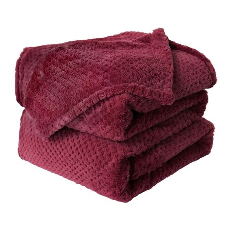 Waffle Flannel Fleece Velvet Soft Plush Throw Bed Blanket Burgundy 78 X 90
