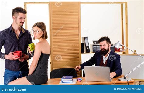 Woman Flirting With Coworker Woman Attractive Working Man Colleague Office Romance Concept