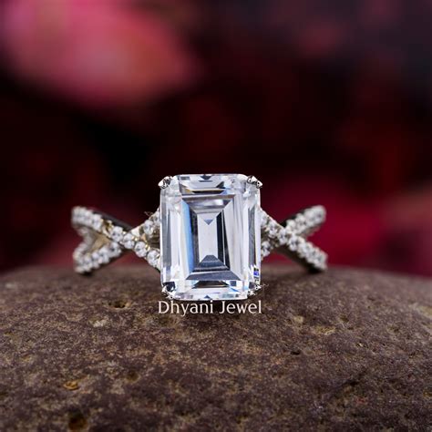 Emerald Cut Moissanite Engagement Ring Wedding Ring White Etsy