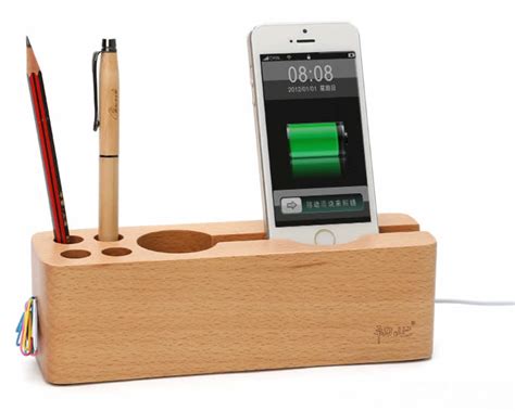 Wooden Cell Phone Stand Charging Dock Holder Pen Pencil