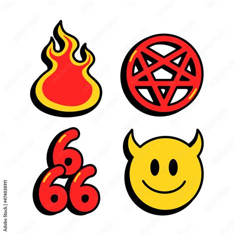 Vecteur Stock Funny Demon Smile Facehell Fire666pentagram Numbers