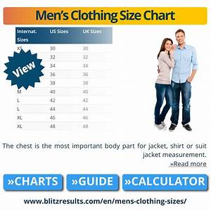Men 39 S Size Charts Conversions Pants Shirts Waist Chest