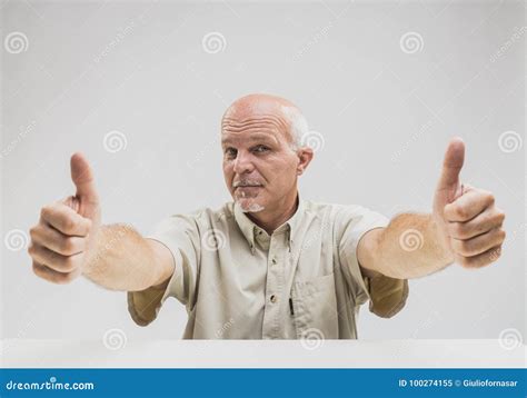Positive Senior Man Giving A Double Thumbs Up Stock Image Image Of