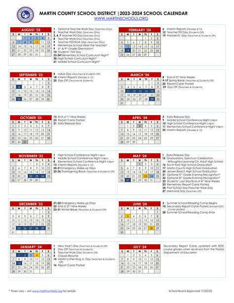 Calendars Martin County School District