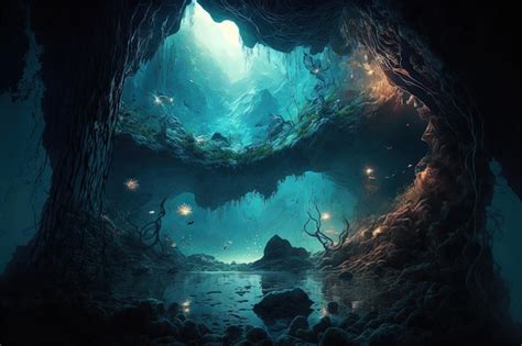 Premium Photo Underwater Cave In Fantasy Underwater World Digital