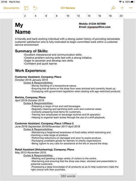 Write Resume Part Time Job