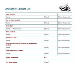 This emergency contact list provides prompts for you to record pertinent information you may need in a hurry. Emergency Contact Information List