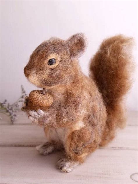 Realistic Needle Felt Squirrel With Acorn Squirrel