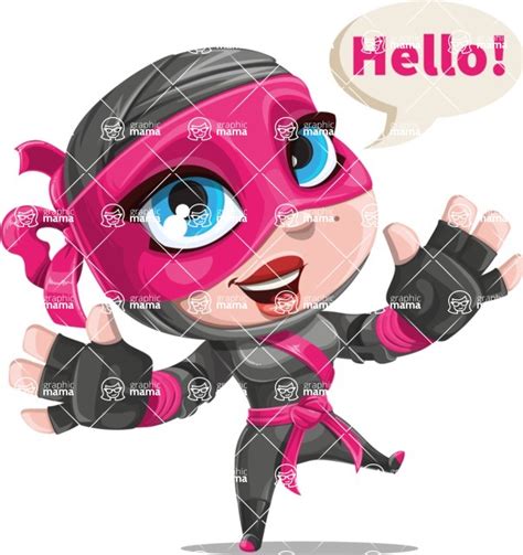 Cute Ninja Girl Cartoon Vector Character Aka Hiroka Hello Graphicmama