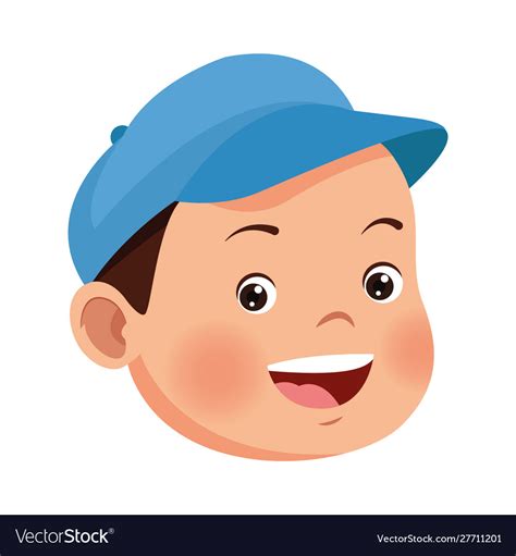 Cartoon Boy Wearing A Cap Icon Flat Design Vector Image