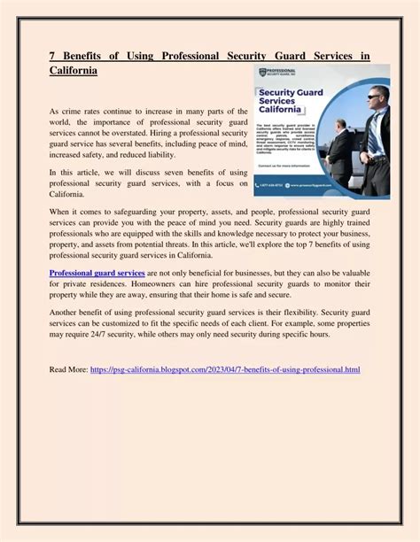 Ppt 7 Benefits Of Using Professional Security Guard Services In