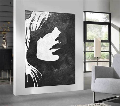 Black White Minimalist Abstract Painting Woman Face Etsy Minimalist Wall Art Abstract