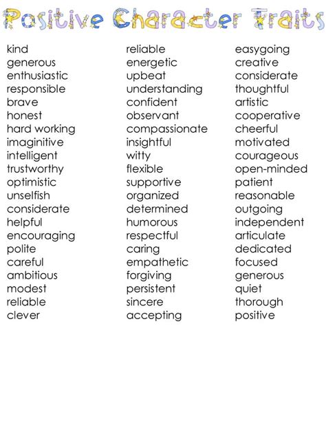 25 Best Ideas About Positive Character Traits On Pinterest Negative