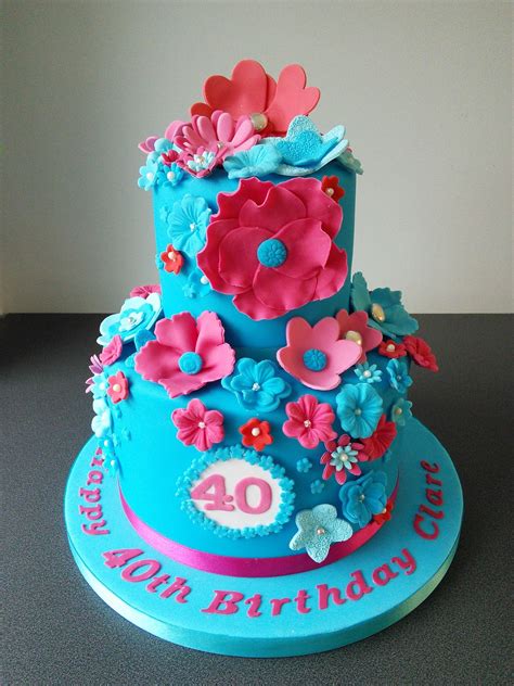 40th Birthday Cake In Turquoise And Cerise Pink Birthday Cakes For Women 40th Birthday Cakes