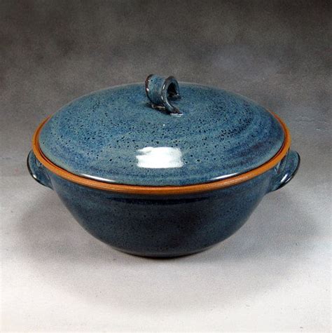 Blue Medium Pottery Casserole Dish With Lid Hand Thrown Etsy