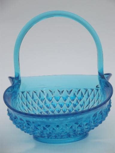 Vintage Tiara Blue Glass Basket Big Glass Basket In Indiana Diamond Point