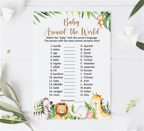 Baby Around The World Game With Answer Jungle Baby Shower Game Etsy
