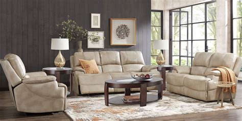 Colorado River Beige 5 Pc Leather Living Room With Reclining Sofa