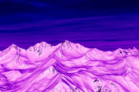 Обои горы пики вид с воздуха фиолетовый снег сумерки Hd