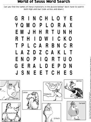 1st graders need special words suited for them and theodore geisel challenge your children to these dr seuss themed puzzles. Dr. Seuss Word Search | The o'jays, Search and Words