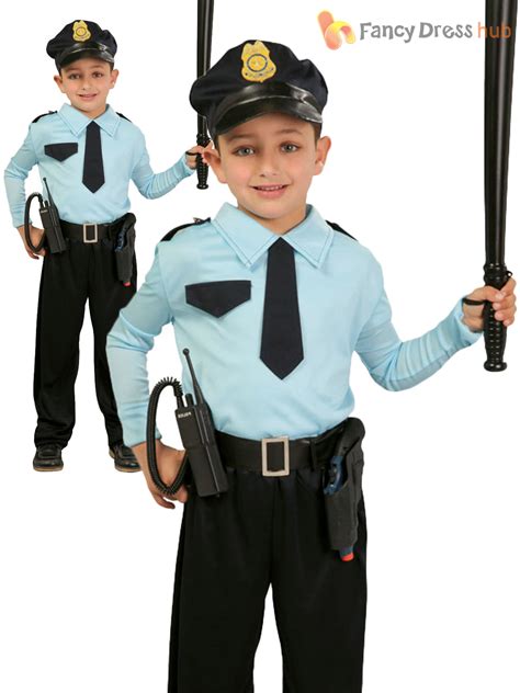 Boys Police Officer Costume Childs Cop Fancy Dress Kids Uniform Book
