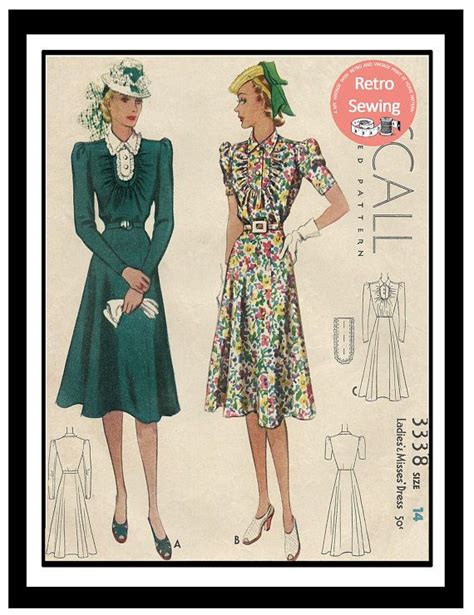 1930s Stylish Afternoon Tea Dress Pdf Sewing Pattern Bust Etsy Uk