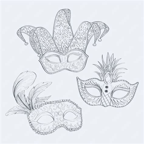 Free Vector Realistic Hand Drawn Venetian Carnival Masks