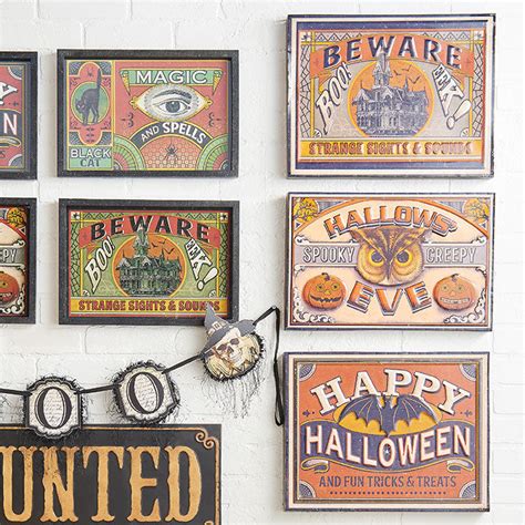 Happy Halloween Metal Signs With Bat Owl And Haunted House