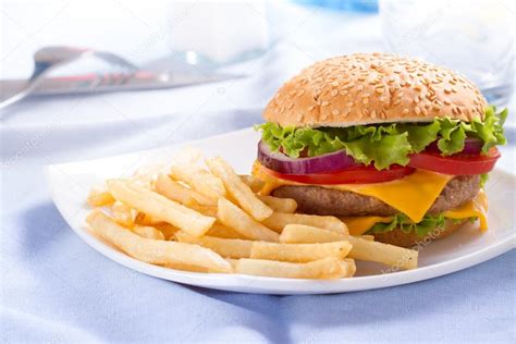 Burger And French Fries On The Plate Stock Photo By ©primopiano 29407407