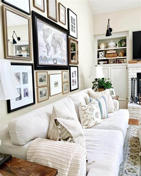 Eclectic Gallery Wall Above White Sofa Soul And Lane