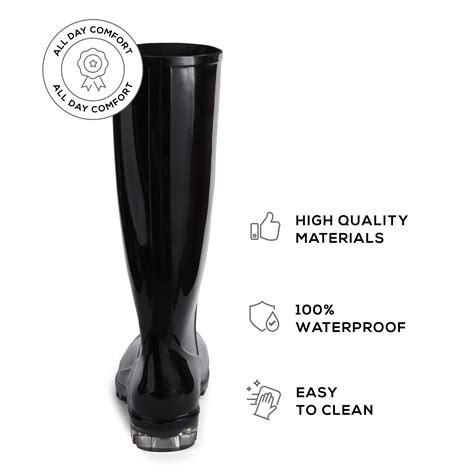 Roxoni Womens Black Rubber Rain Boots Wide Calf Waterproof And Clear