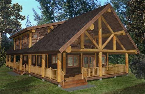 Timber frame house plan design with photos. Nass Valley Duplex Log Home Plans - 2192sqft - Streamline ...