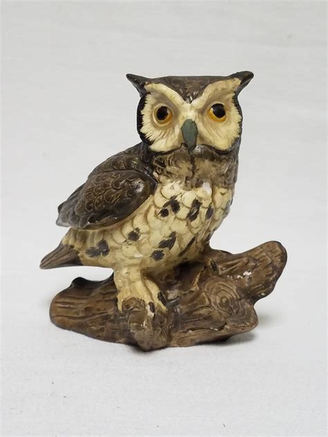 Hand Painted Ceramic Owl Figurine Etsy
