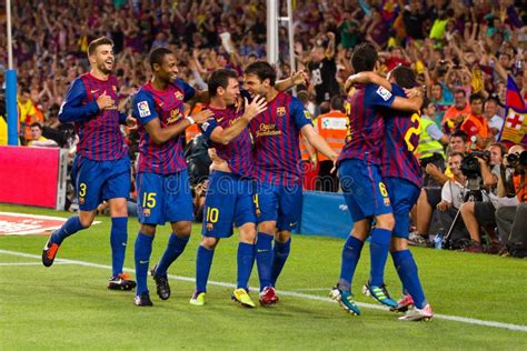Fc Barcelona Goal Celebration Editorial Stock Image Image Of Soccer