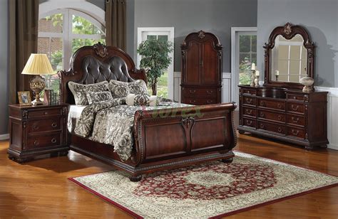 Gtu furniture contemporary bookcase headboard bedroom set (brown) (queen size bed, 4 pc). Sleigh Bedroom Furniture Set with Leather Headboard 119 ...