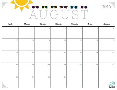August 2016 Calendar Printable Templates