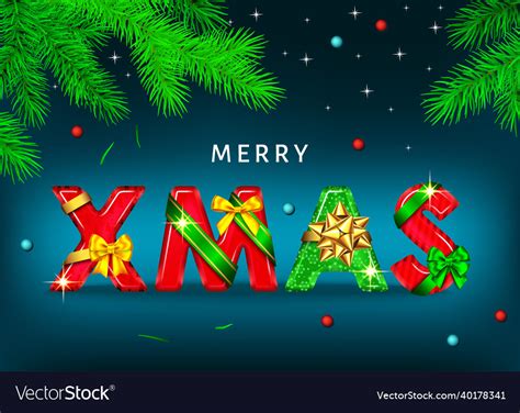 Merry Christmas Blue Background With Decorative Vector Image