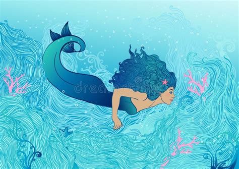Illustration Of A Cute Mermaid Girl Under The Sea Stock Vector