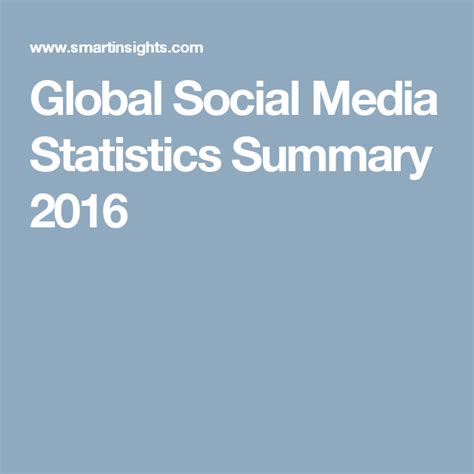 Global Social Media Statistics Summary 2016 Social Media Research