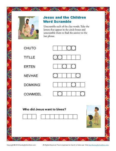 Jesus And The Children Word Scramble Bible Puzzles For Kids Bible
