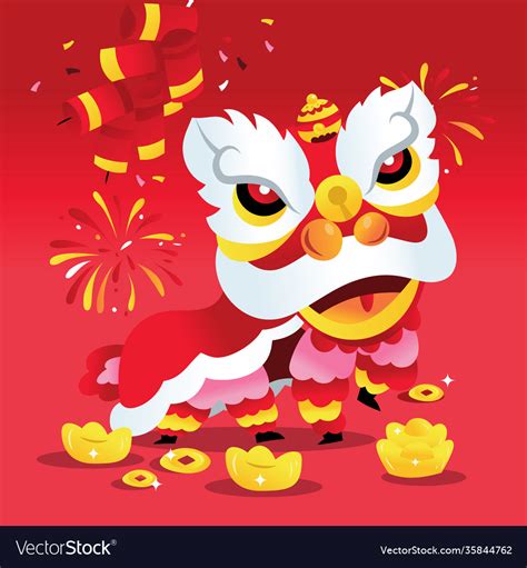 Super Cute Chinese New Year Lion Dance Royalty Free Vector