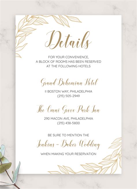 Download Printable Golden Wedding Details Card Pdf