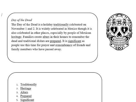 Day of the dead worksheet