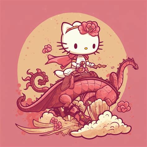 Premium Ai Image Hello Kitty Riding A Dragon