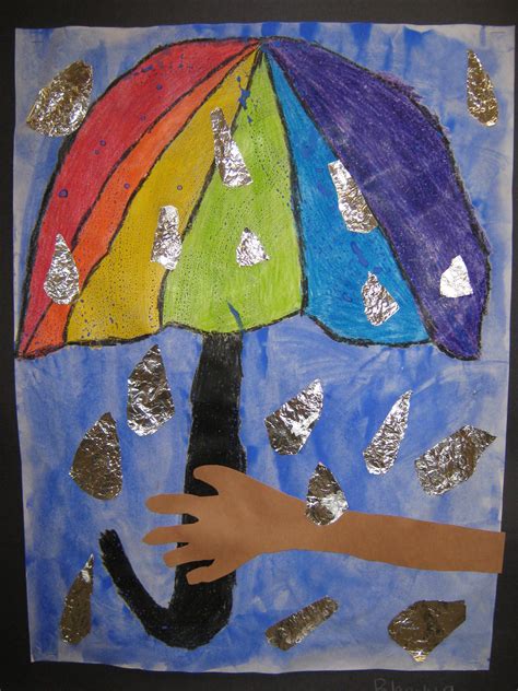 Crayon Resist With Foil Raindrops Spring Art Projects Kindergarten