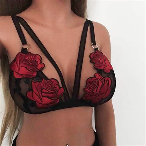 Women Sexy Rose Lace Embroidery Bandage Bra Seamless Bralette Camis Brasier Sexy Lingerie